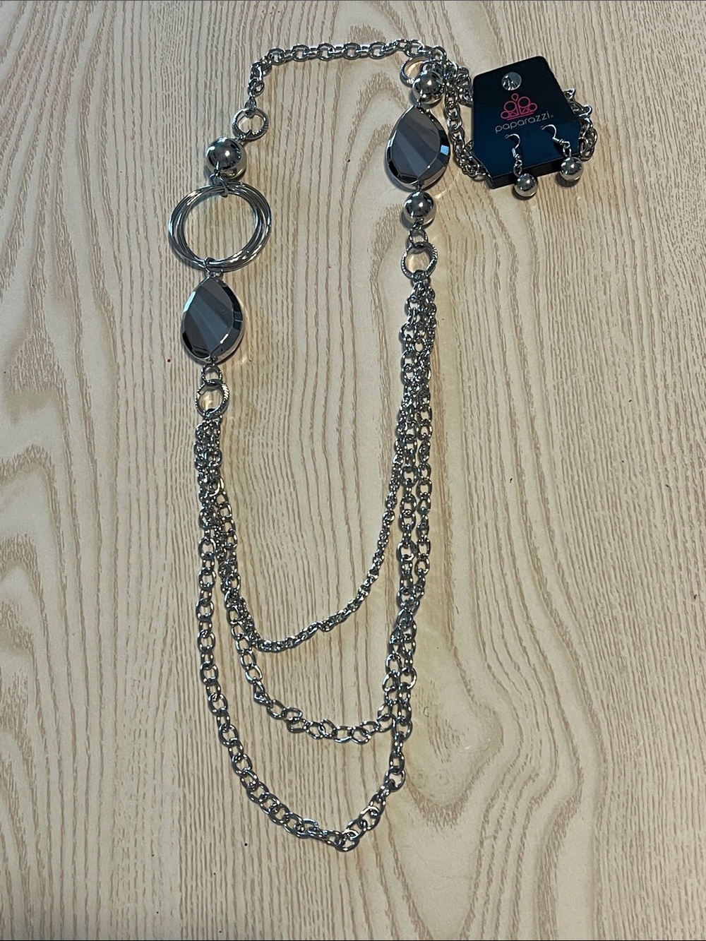 Paparazzi Silver Multi-Chain Necklace with Large Silver Stone Accents